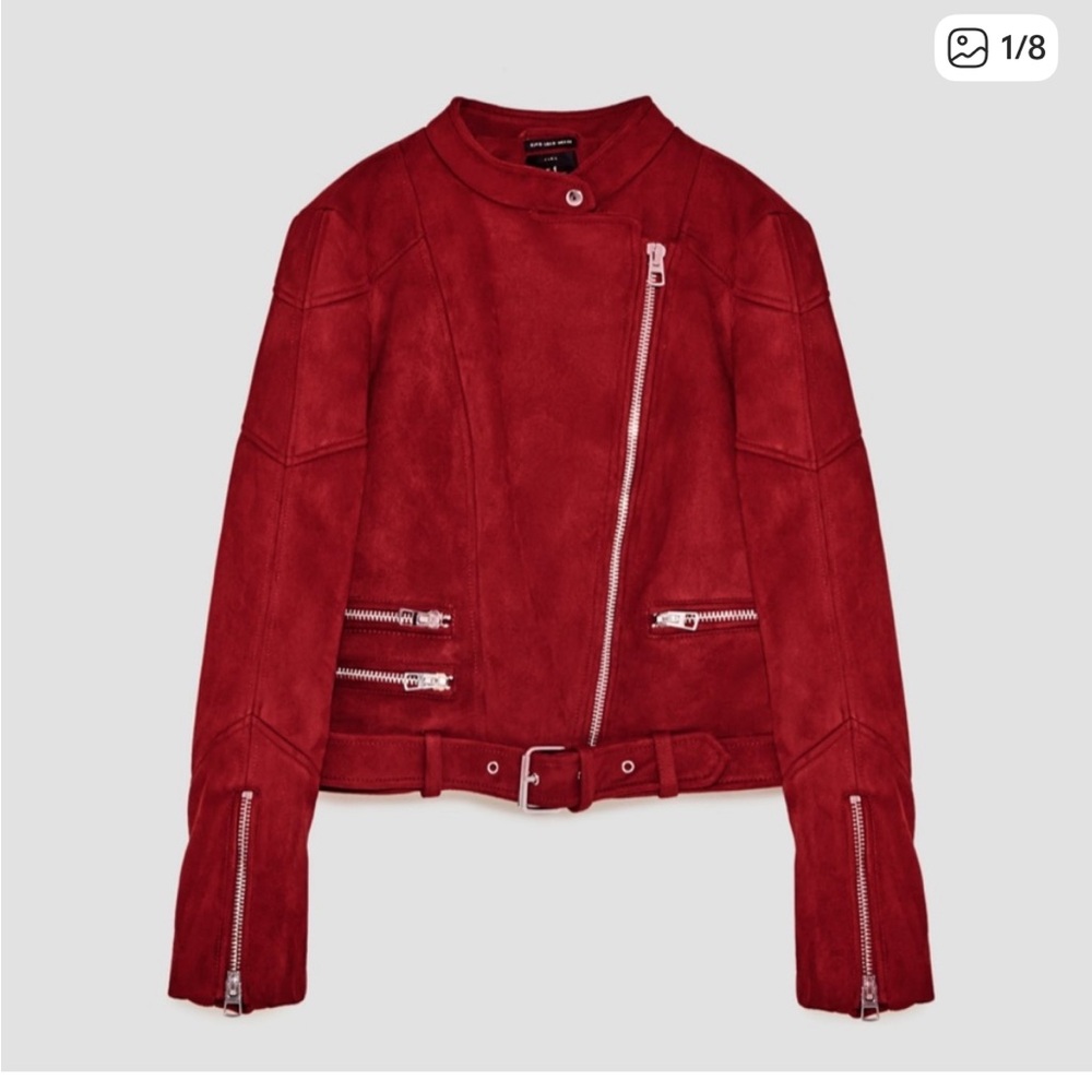 Zara Bold Red Faux Suede Jacket